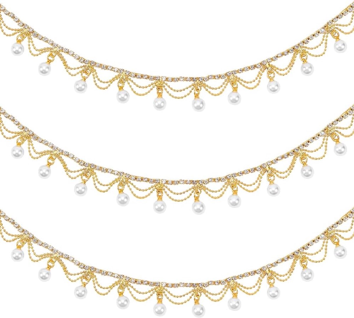 1 Yard/0,91 m Strass Parel Kwastje Fringe Trim Lint, Diamant ingelegd Parel Kralen Ketting Applique Versiering voor Naaien Ambacht, DIY Sieraden Bruiloft Bruids Boeket Kostuum Decoratie