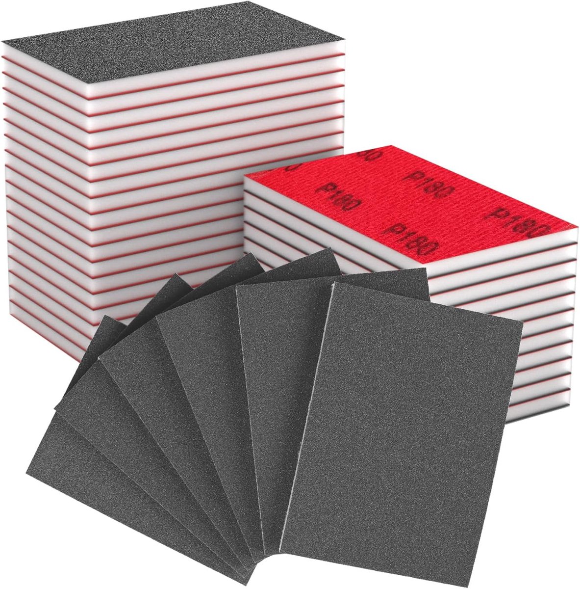 32 stuks 70 x 100 mm schuursponsenset, 180 korrels, nat droog herbruikbaar blok, zacht schuimschuurpapier, flexibel schuimgevuld schuurpad voor plastic gipsplaten, metalen houten meubels