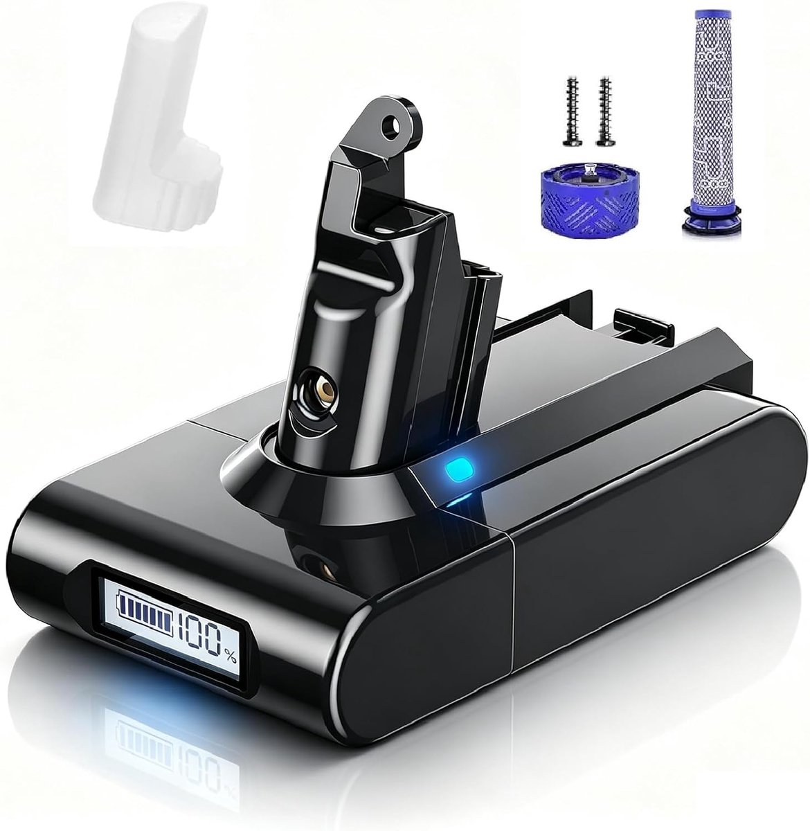 V6 accu voor Dyson, vervangende accu voor Dyson V6 DC62 SV03 DC58 DC59 DC61 DC72 DC74 SV04 SV05 SV06 SV07 SV09 Animal Absolute stofzuiger (2 filters + 1 batterijbeschermkap + 2 schroeven)