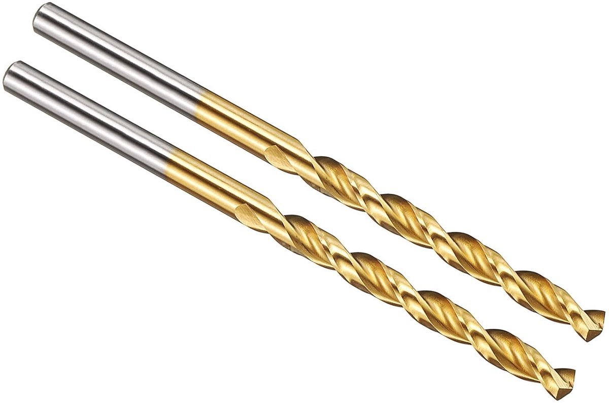 Boor 4,4 mm, sneldraaistaal M42 8% kobalt, rechte schacht Jobber 135° gecoat met titaniumnitride (TiN) voor hard metaal, roestvrij staal, 2 stuks