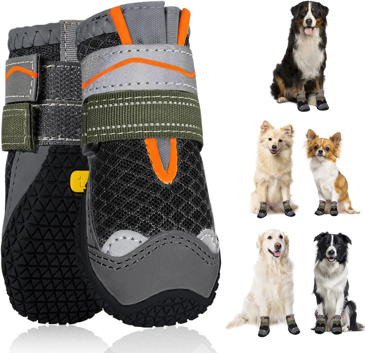 Schoenen, pootbescherming, 2 stuks, ademende hondenschoenen, outdoor, met antislipzool, verstelbare reflecterende klittenbandsluiting, hondenlaarzen voor kleine, middelgrote en grote