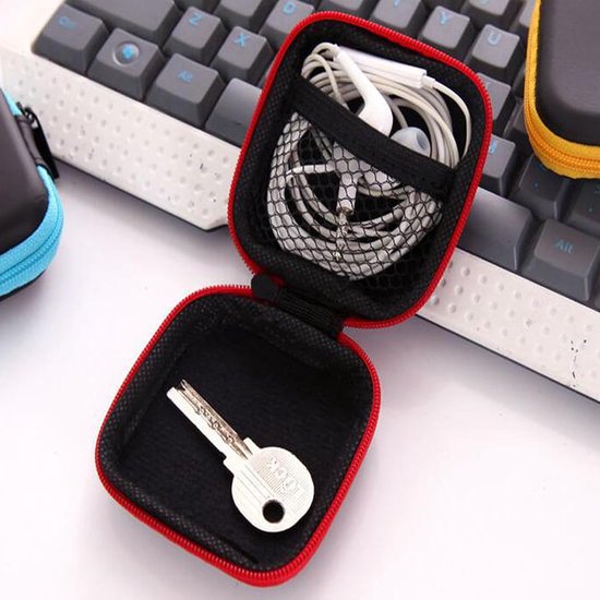 6-delige draagbare hoofdtelefooncase, mini-EVA-tas, harde koffer met ritssluiting en intern netwerk, voor koptelefoon/bluetooth-hoofdtelefoon/kleine voorwerpen/oplaadkabel/sleutels — afbeelding 2