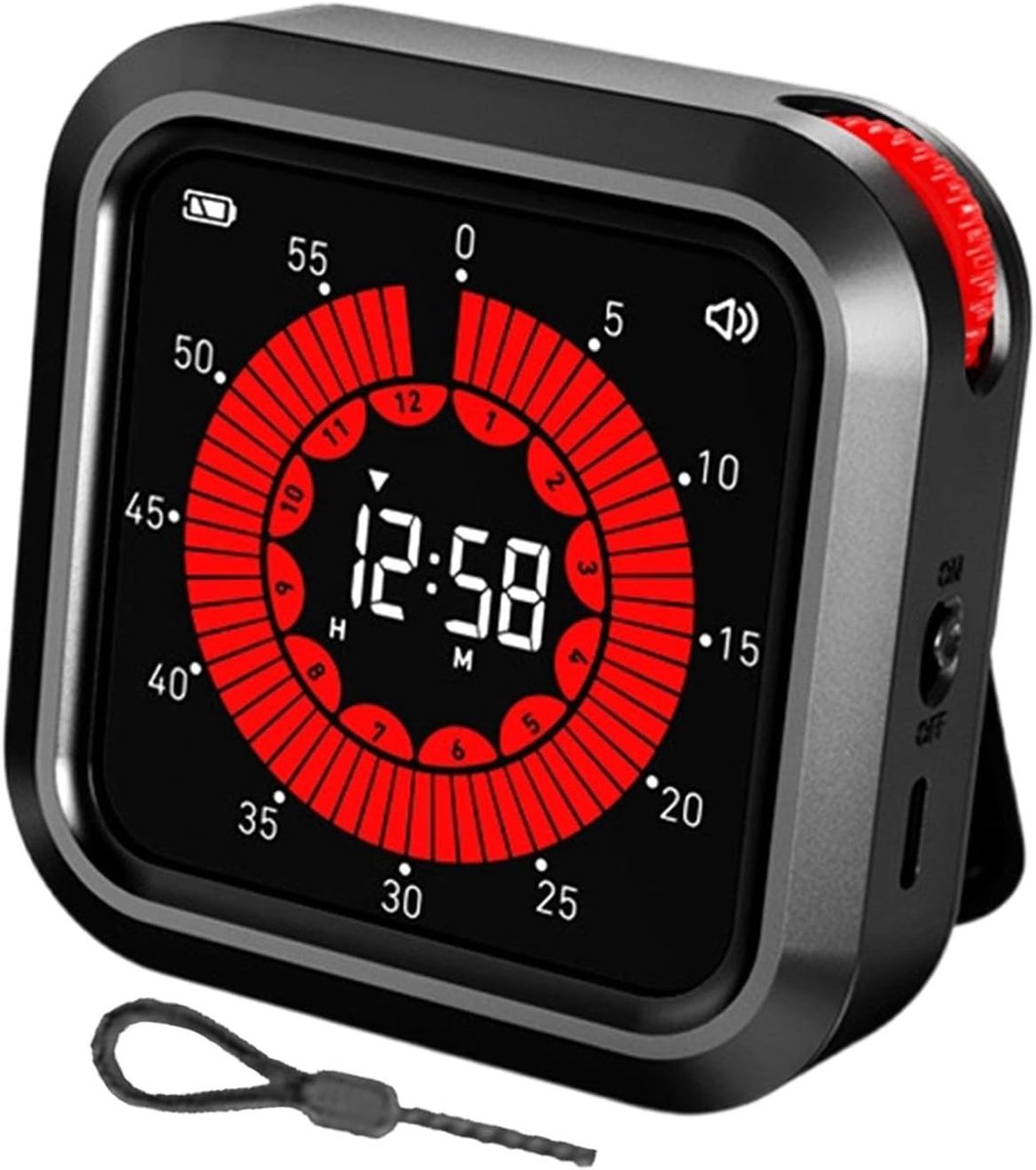 Visuele digitale timer, groot kleurendisplay & oplaadbaar, magnetische achterkant & stille modus, 12-uurs aftel-/optelstopwatchtimer voor kinderen, klaslokaal, keuken, productiviteit op het werk (grijs)