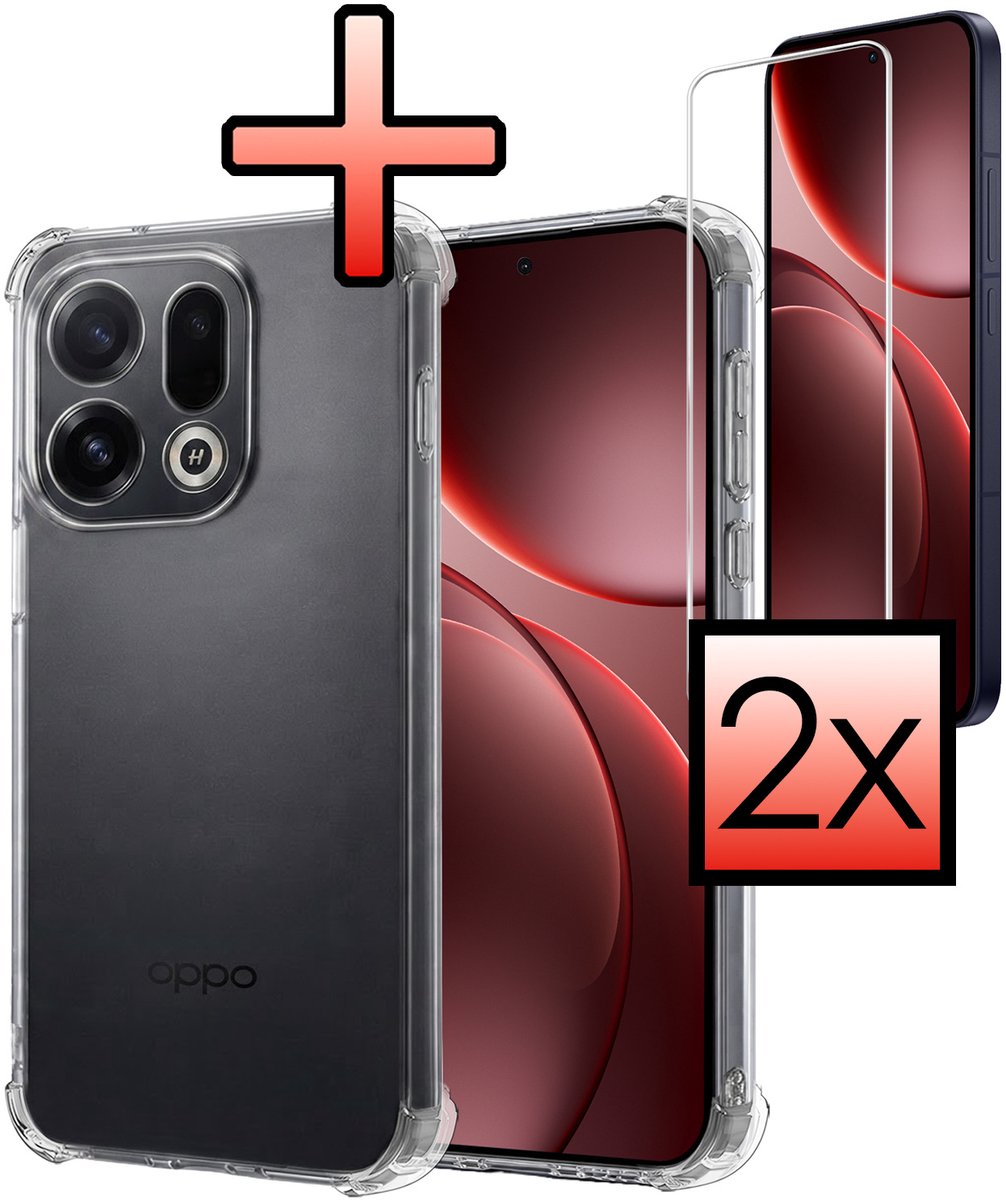 Hoesje - Met Screenprotector - 2 Stuks - Geschikt voor OPPO Find X9 - Sterk & Shockproof - Siliconen Case - Back Cover - Telefoon Hoes - Shock Proof - Transparant