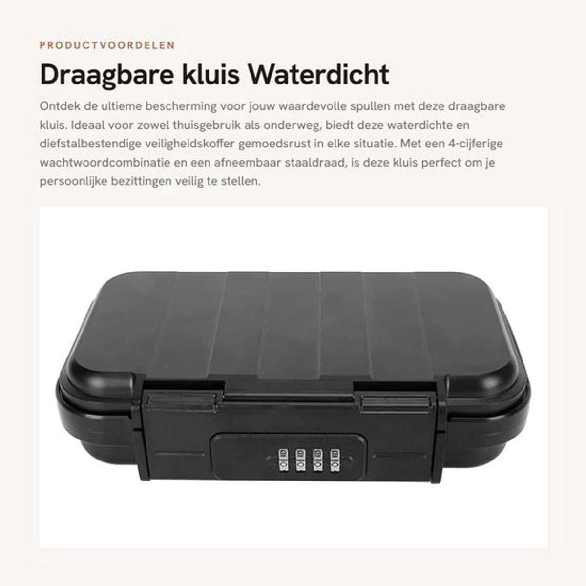 Draagbare Kluis - 4-cijferige Wachtwoordcombinatie - Waterdicht - Diefstalbestendig - Reiskluis - Afneembaar Staaldraad - Veiligheidskoffer