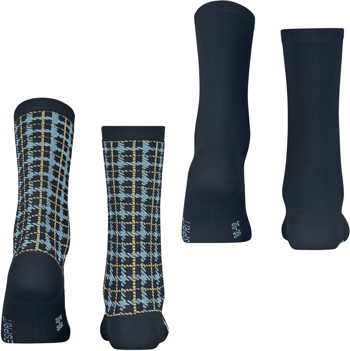 Esprit Retro Plaid 2 Pack gedessineerd katoen multipack sokken dames blauw - maat 39-42