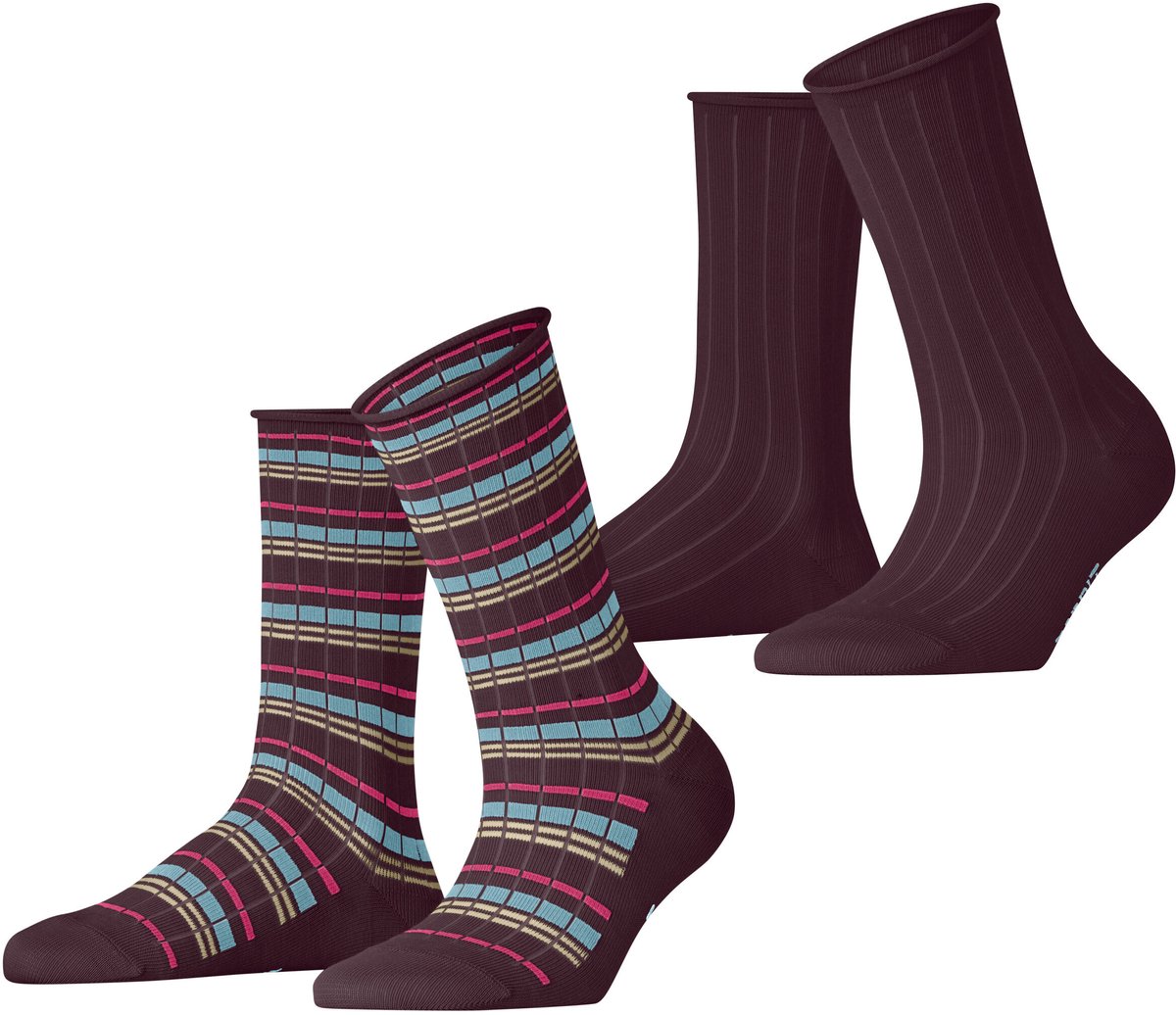 Esprit Metro Lines 2 Pack gedessineerd katoen multipack sokken dames rood - maat 39-42