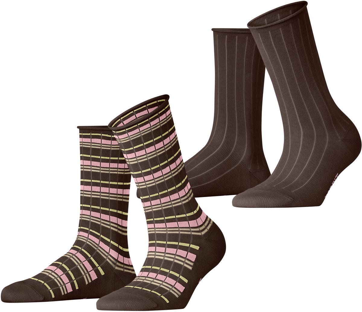 Esprit Metro Lines 2 Pack gedessineerd katoen multipack sokken dames bruin - maat 39-42