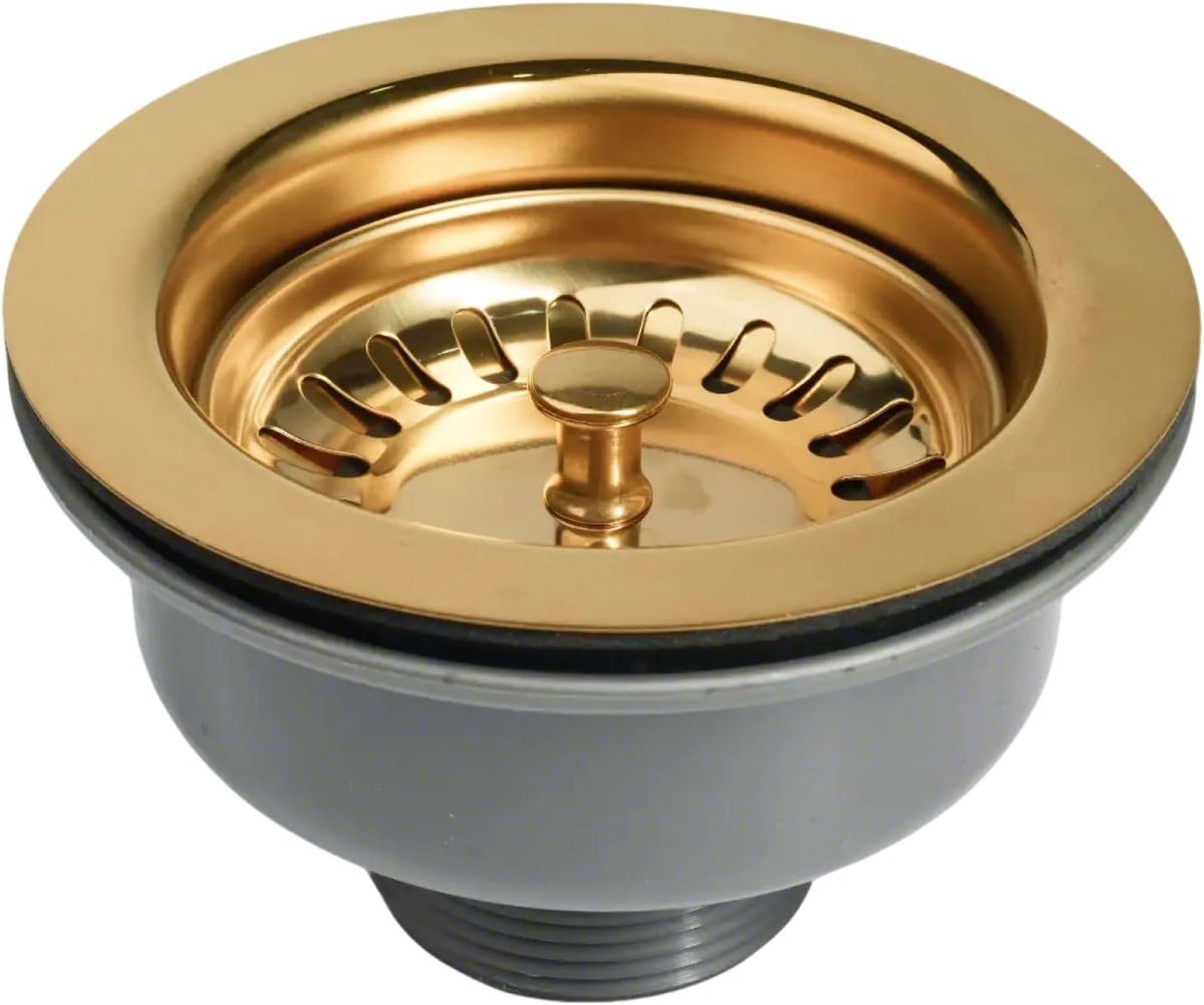 Afvoergarnituur van roestvrij staal 114 mm G1½ gootsteenmand zonder overvolle mand, 304 roestvrij staal, ABS, gouden afvoergarnituur, gootsteen 114 mm, past op standaard gootsteengaten