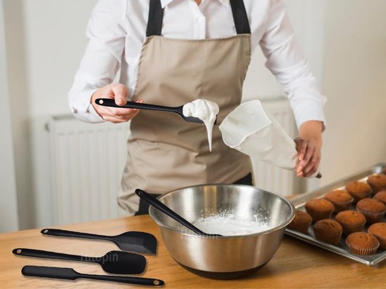 Spatels, siliconen spatels voor de keuken, professionele spatels van siliconen, keukenspatel, keukengerei, bakken en mengen, hittebestendig (zwart) — afbeelding 3
