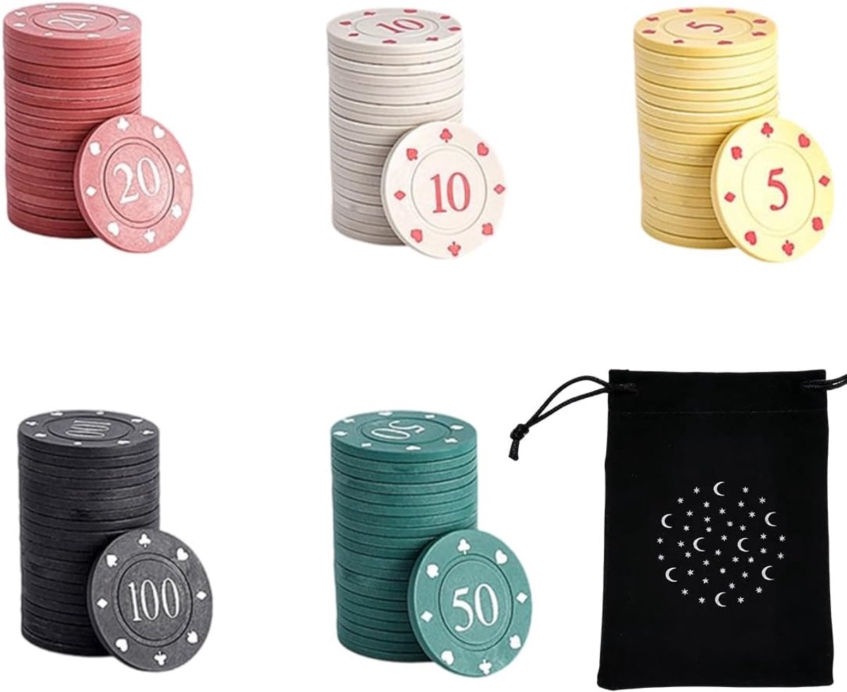 Set van 100 Fish Poker met nominale waarden, casinoset voor Poker Blackjack, kaartspellen met fluwelen zakje