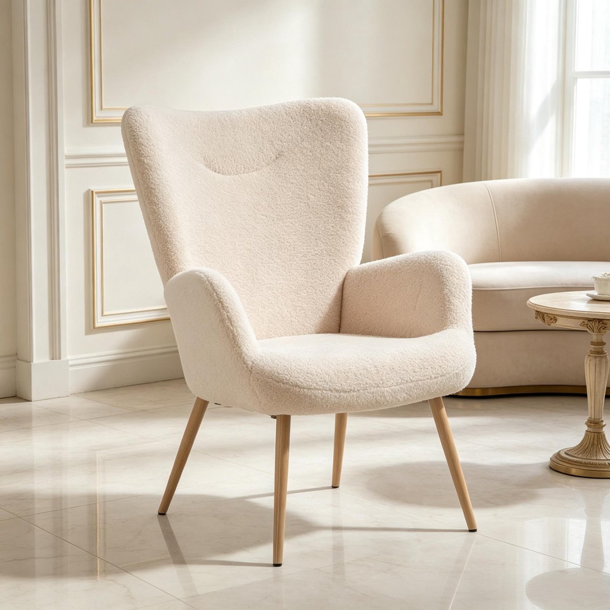 MIVRAY Fauteuil 71 x 74 x 97,5 cm - Hoge Rugleuning En Armleuningen - Voor Woonkamer, Slaapkamer En Leeshoek - Stof - Beige