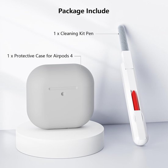 Hoes compatibel met AirPods 4 2024, zichtbare led aan de voorkant, schokbestendige zachte siliconen beschermhoes voor AirPods 4e generatie, met reinigingsset, grijs — afbeelding 3