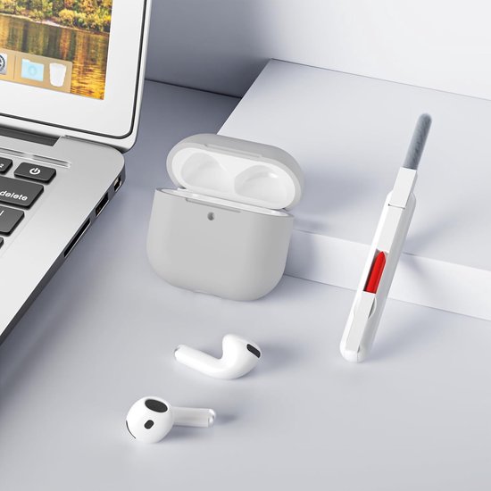 Hoes compatibel met AirPods 4 2024, zichtbare led aan de voorkant, schokbestendige zachte siliconen beschermhoes voor AirPods 4e generatie, met reinigingsset, grijs — afbeelding 2