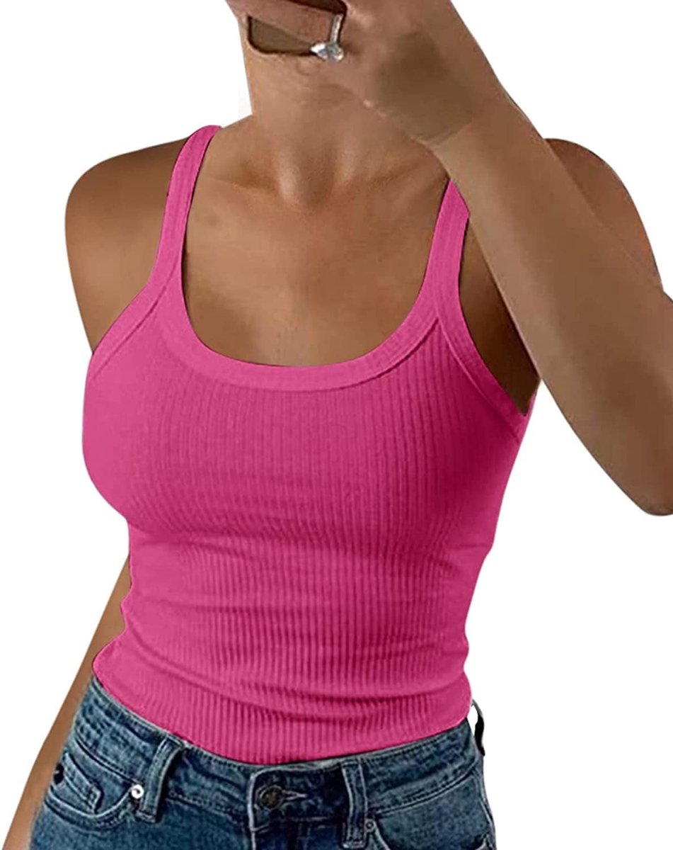 Dames Tops Zomer Sexy U-hals Geribbeld Spaghetti Top Slim Fit Cami Effen
