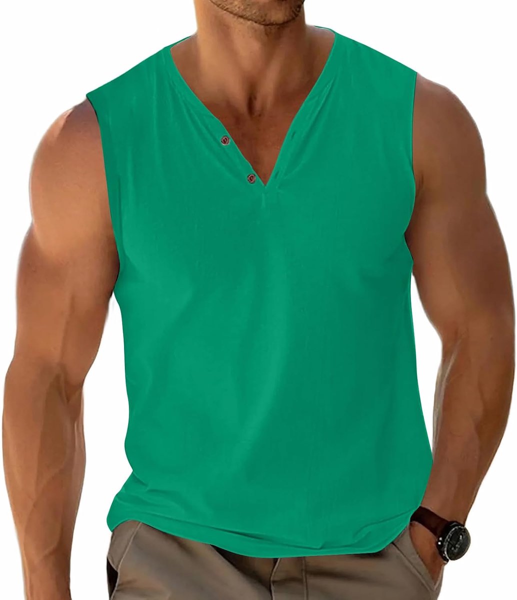 Tanktops basic mouwloze jassen Henley T-shirts katoen knoop V-hals licht zacht rekbaar