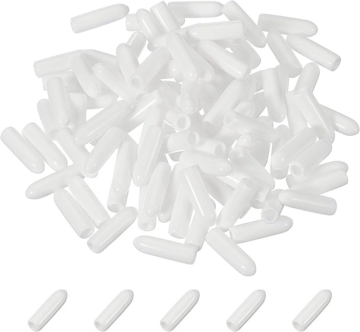 Beschermdoppen voor gatenbord, flexibele tand-eindkappen, afdekking voor gatenplank, vaatwasser, haken, wit, lengte 26 mm, binnendiameter 3 mm, 100 stuks