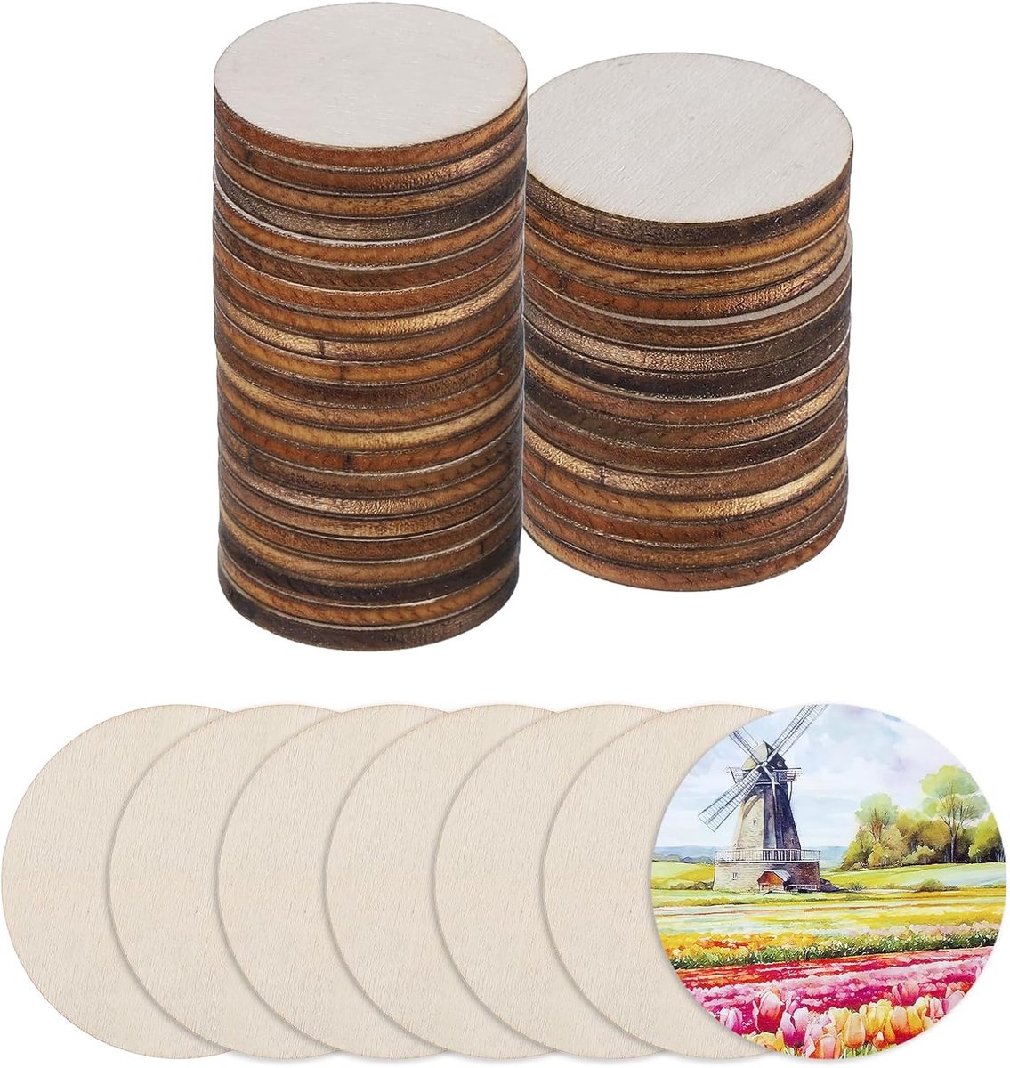 Hout om te knutselen, 200 stuks, 3 cm, ronde decoratie om te beschilderen, voor bruiloft, doe-het-zelf knutselen, brandschilderen, cadeau, kerstversiering