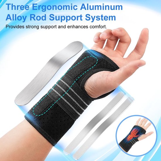 Verstelbare polsbandages met 3 metalen rails, polsbandage voor carpaal tunnel, artritis, tendinitis, verstuikingen, nachtslaap, mannen en vrouwen (S) — afbeelding 3