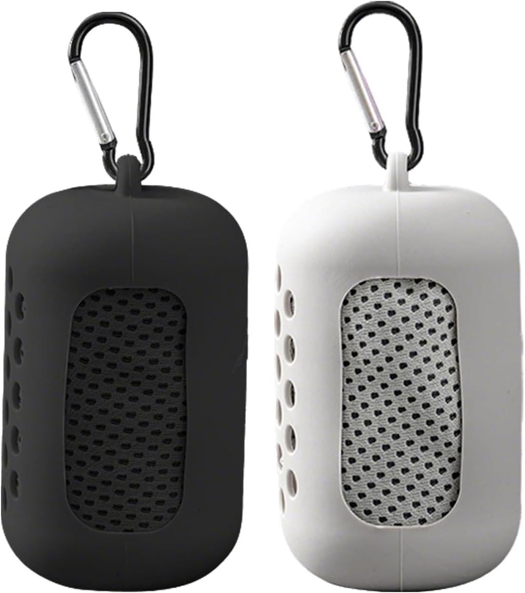 Handdoeken met draagbare siliconen hoezen, verkoelende handdoek, sporthanddoeken voor de hals, sporthanddoek van microvezel met verkoelend effect (zwart + grijs)