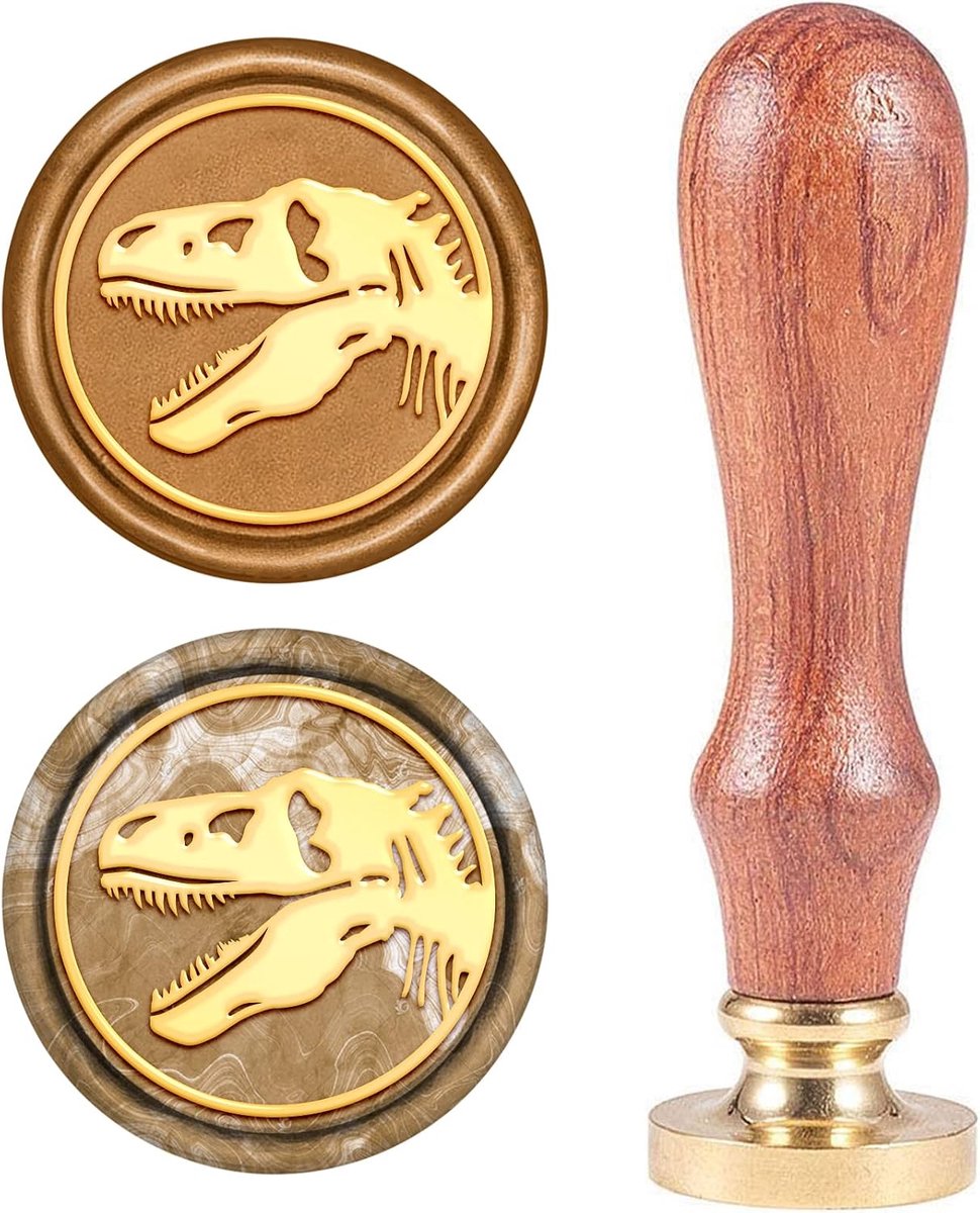 Wax Seal Stempel Dinosaurus Bones, Dier Zegellak Stempel Retro Hout Stempel Wax Seal 25mm Verwijderbare Messing Hoofd Houten Handvat voor Envelop Uitnodiging Bruiloft Verfraaiing Fles Decoratie Gift