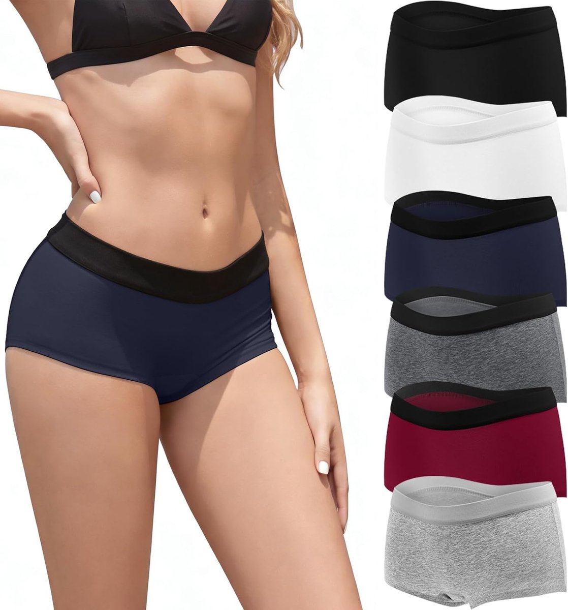 Shorts voor dames, katoen, boxershorts, kort, verpakking van 6 stuks | Hipsterslip voor dames, boyshorts, sportband, zachte elastische en comfortabele tailleband, klassieke kleuren