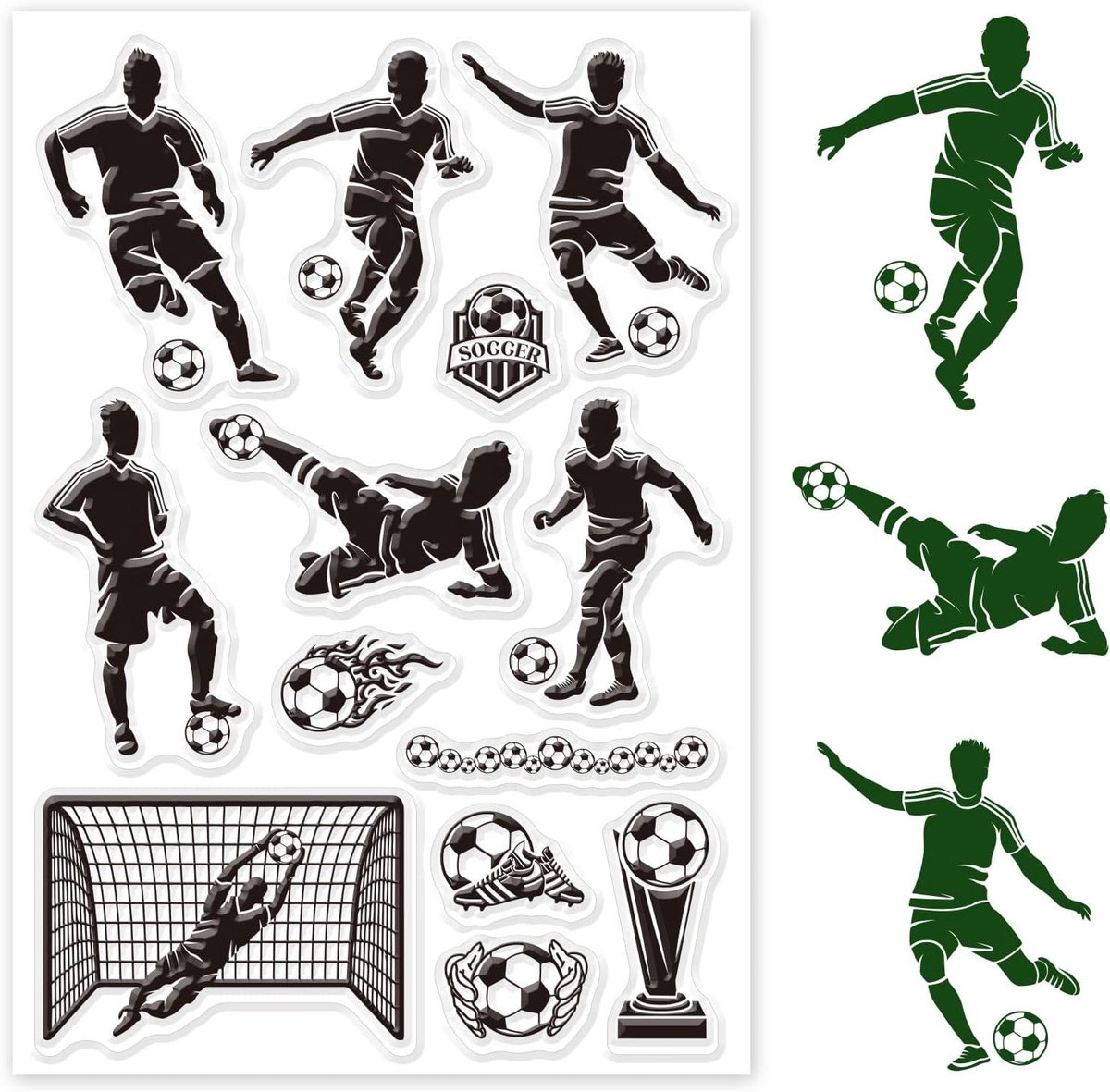 Voetbalsport transparante rubberen stempels, herbruikbare siliconen, transparante stempels voor kaarten, doe-het-zelf plakboeken, dagboeken, fotoalbumdecoratie, 16 x 11 cm