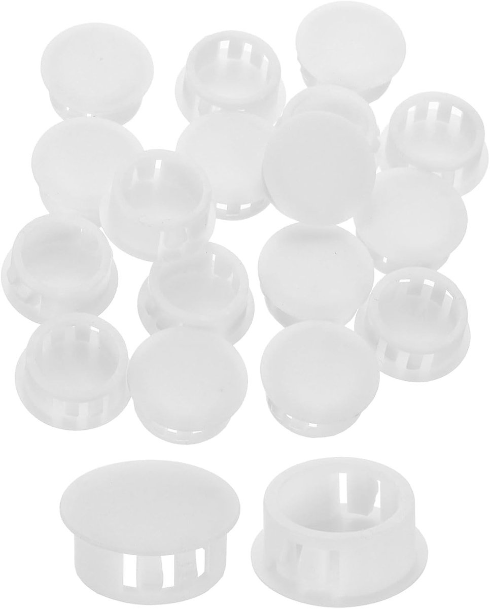 30 stuks kunststof gatstoppers, 19 mm (3/4 inch) type flush paneelstoppers, ronde klikdoppen voor het inbrengen van meubels, dunne panelen, wit