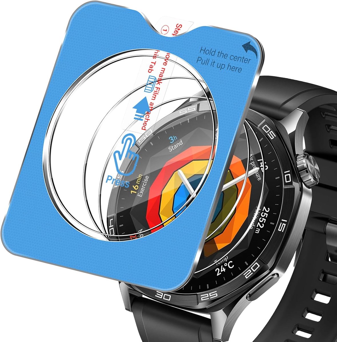 Beschermfolie voor Huawei Watch GT5 46 mm voor pantserglas, 3 stuks gehard glasfolie, anti-kras displaybeschermfolie voor Huawei GT 5 46 mm, ultradunne displaybescherming met montageframe