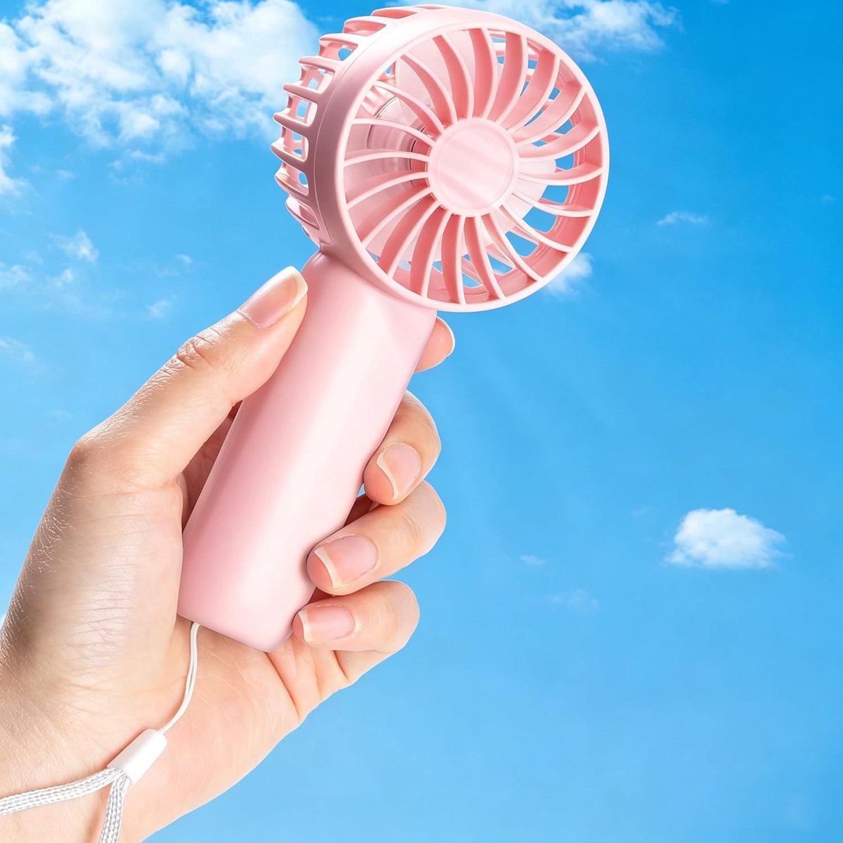 Draagbare ventilator, mini-handventilator, USB-oplaadbaar, schattig ontwerp, lichtgewicht zak, 3-speed persoonlijke ventilatoren met polsband voor thuis, school, kantoor, outdoor, sport