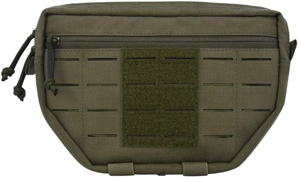 Voorvak met klittenbandsluiting bevestigen 3 kleuren Admin Webbing Molle-systeem tas met dubbele ritssluiting dumpzak met mesh-vak elastiek binnen 23 x 13 cm (rangergroen)