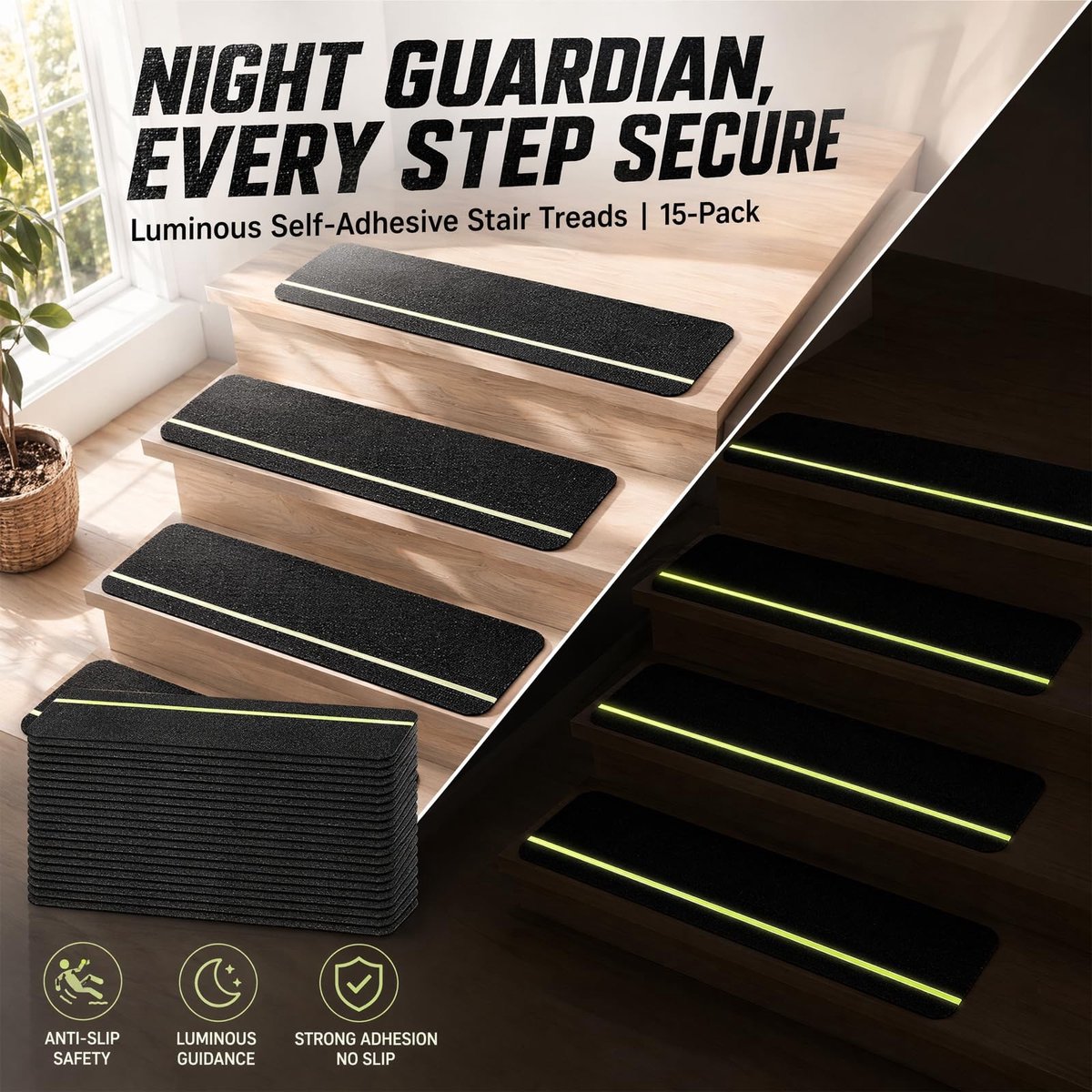 Omgoods - Set van 15 Antislip Trapmatten met Glow in the Dark Strepen
