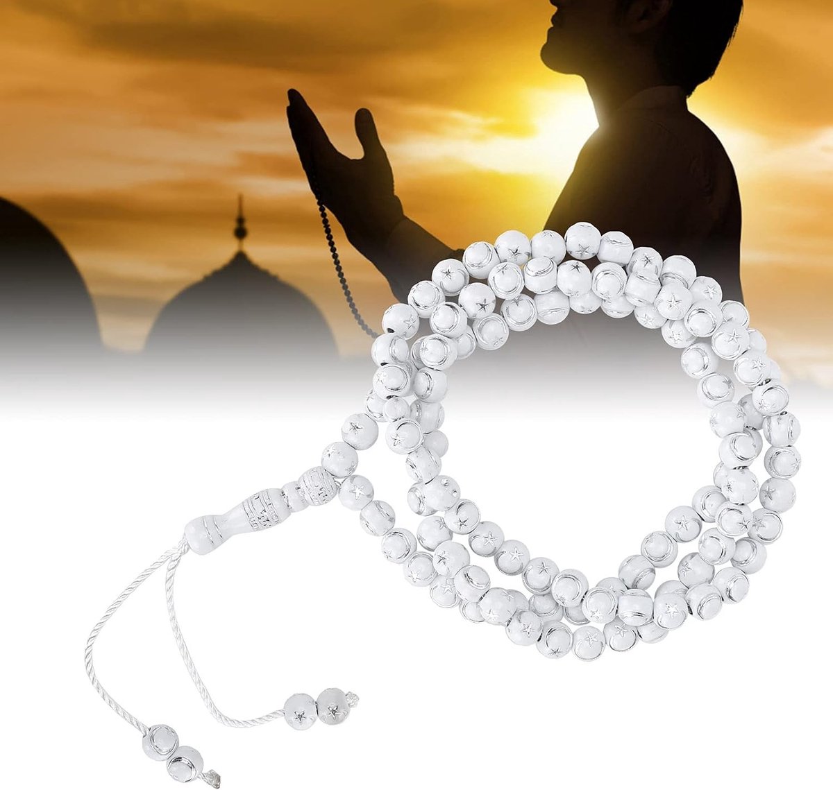 Rosary Prayer Mala met 99 Kralen van Hars voor Moslims - Gouden Religieuze Gebedsketting van 49 cm, Perfect voor Adoratie en Meditatie