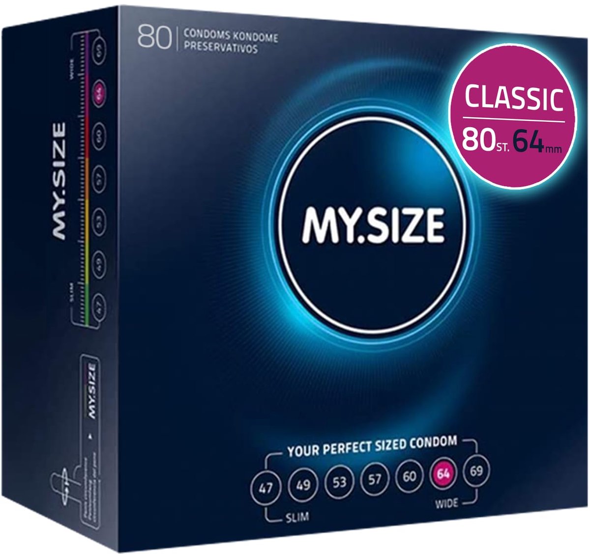 MY.SIZE Classic condooms maat 6 I 64 mm breed I 80 stuks mega pack I premium condooms extra dun I condooms true to touch gossamer I dunne 0,07 mm wanddikte I condooms veganistisch