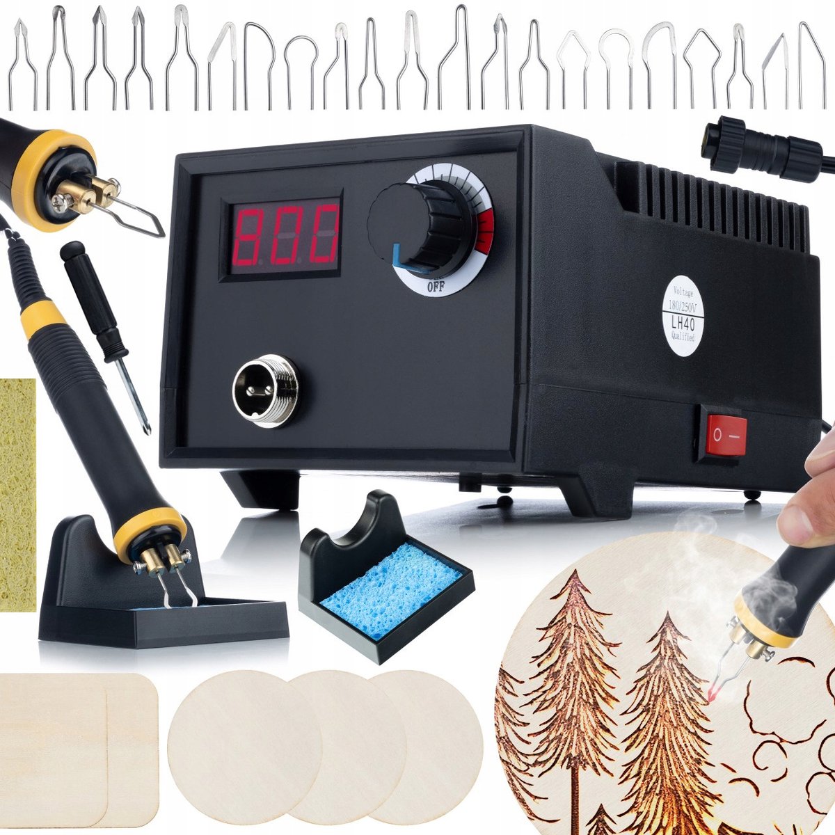 Rosfix Pirografeerstation RBB60W - 60W Temperatuurregelaar - Display, 20 Opzetstukken, 220–240V