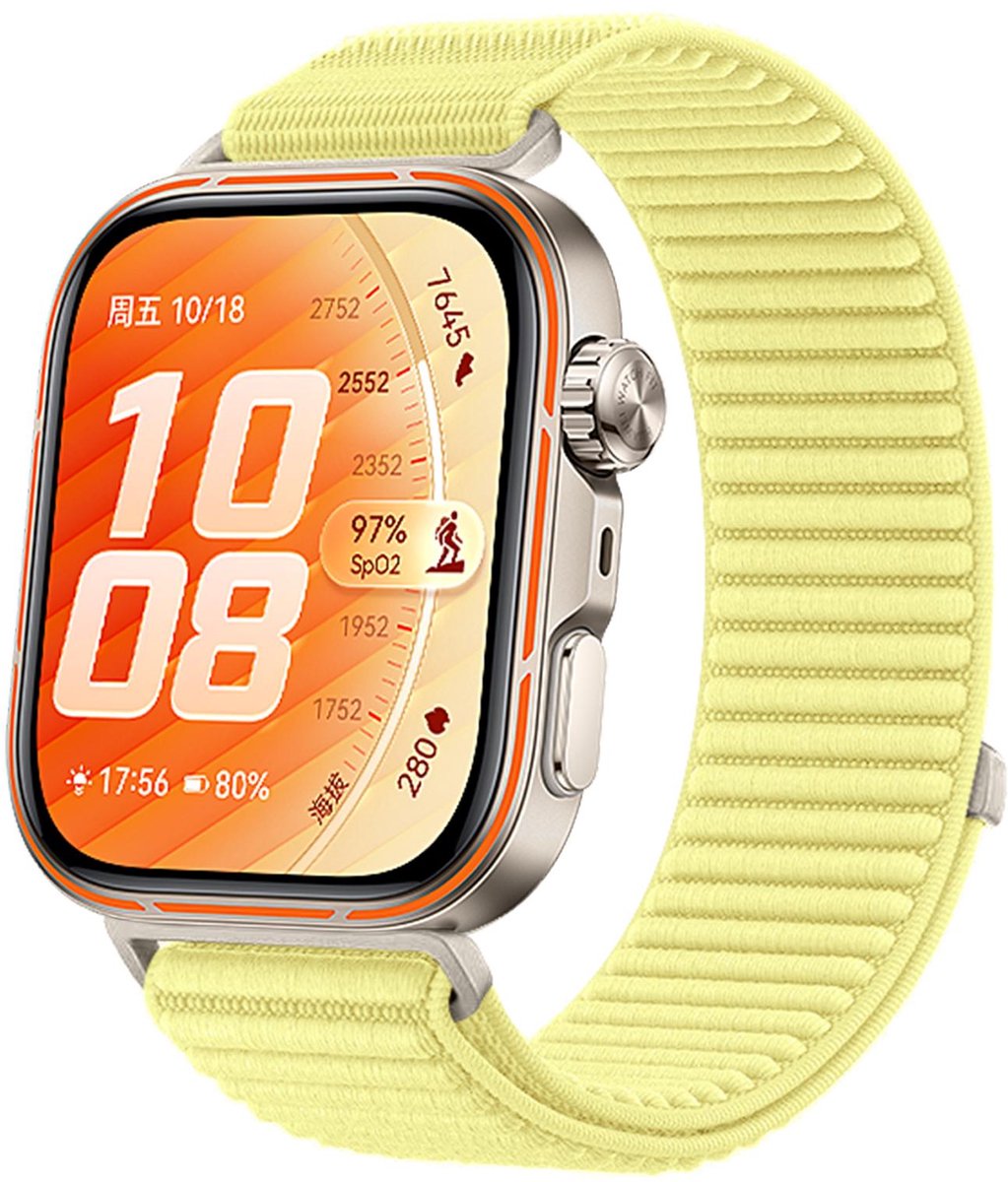 By Qubix - Nylon ribbelbandje - Geel - geschikt voor Huawei Watch Fit 5 / 4 / 3