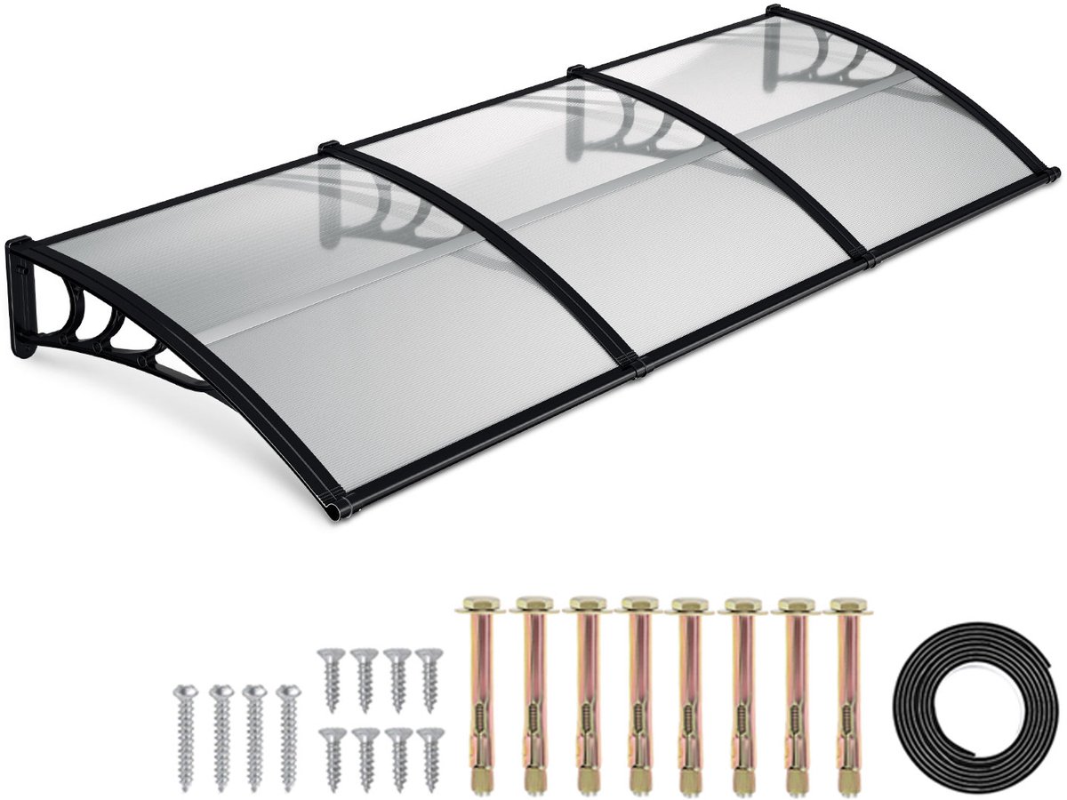 Afdak voor voordeur 300 x 100 cm - met regengoot - transparant