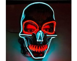 LED masker – Griezelig masker – Schedelmasker – Halloweenmasker –Halloween-decoraties - Kostuummasker – Maskerbalmasker – Perfect voor maskerades, Halloween en themafeesten – Ijsblauw en rood licht