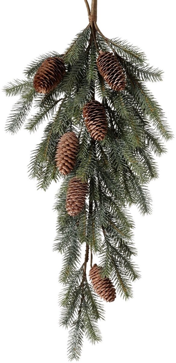 Boltze - Dennentak - met Dennenappels - Kunsttak - 57x28cm - Groen/Bruin - Ophangen of Neerleggen - Kerst - Winter