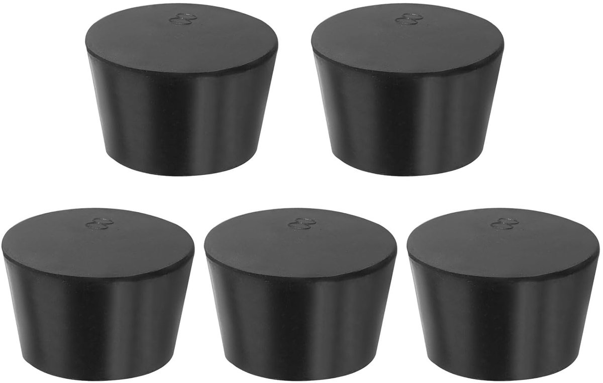 Rubberen stop, conisch, 8#, 5 stuks stoppen, massief rubberen stopper, laboratoriumafdichting, buisstop, rubberen stop, stekker, stop, massief rubberen stop voor flessen, reageerbuisjes, zwart