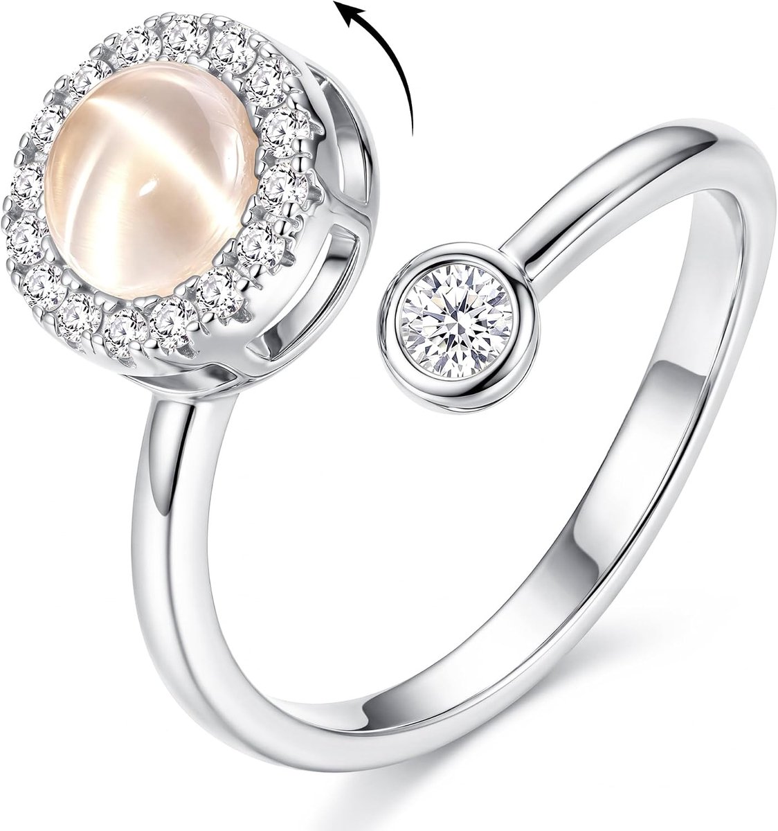 Fidget ring dames verstelbare open angstring zilver