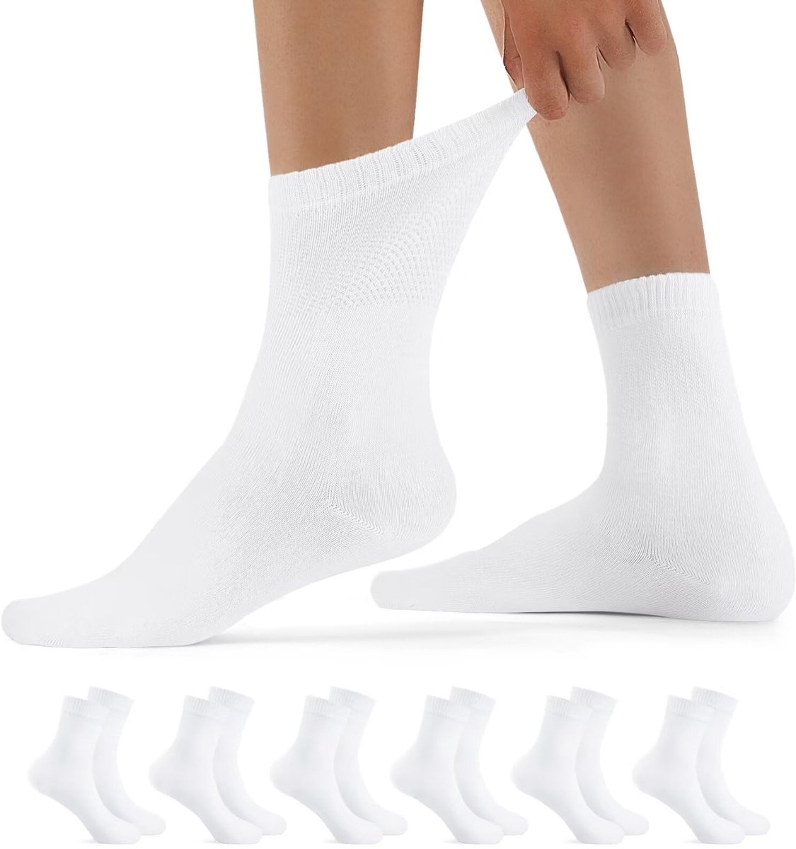 SolidKeus - Comfortabele Diabetessokken voor Dames en Heren (Set van 6, Wit)