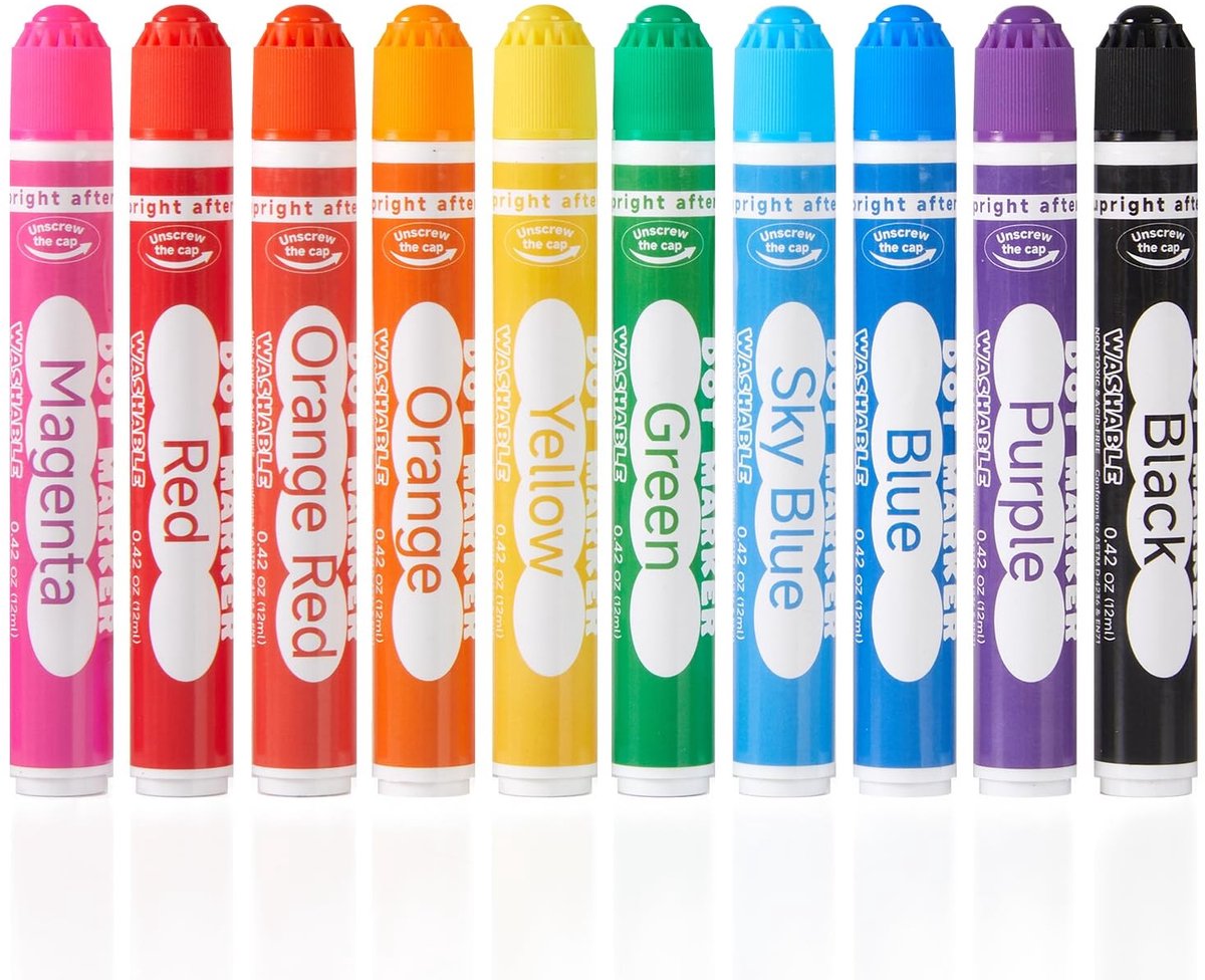SolidKeus - Set van 10 Wasbare Dot Markers voor Kinderen