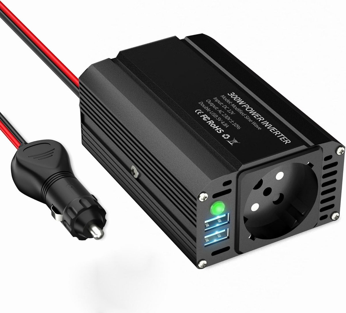 SolidKeus - 300W Spanningsomvormer 12V naar 220V met USB-aansluitingen