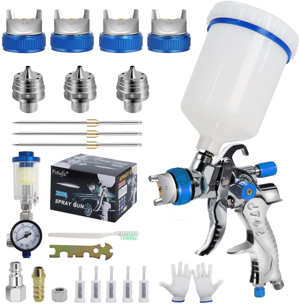 SolidKeus - Professionele HVLP Spuitpistool Set met 4 Nozzles