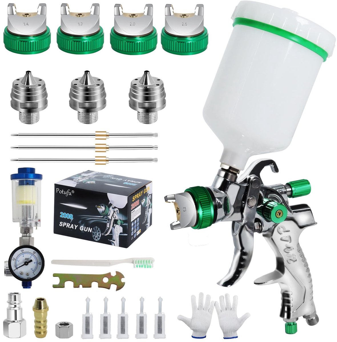 SolidKeus - Professioneel HVLP Lakpistool met 4 Sproeiers en 600ml Beker