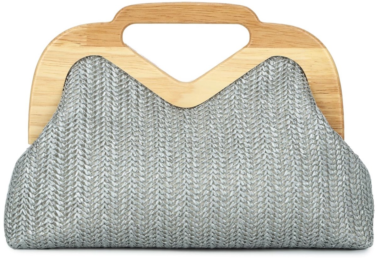 SolidKeus - Geweven Stro Clutch met Afneembare Kettingriem voor Dames