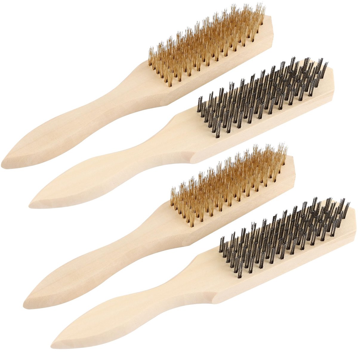 SolidKeus - 4 Stuks Metaalborstels met Houten Handvat