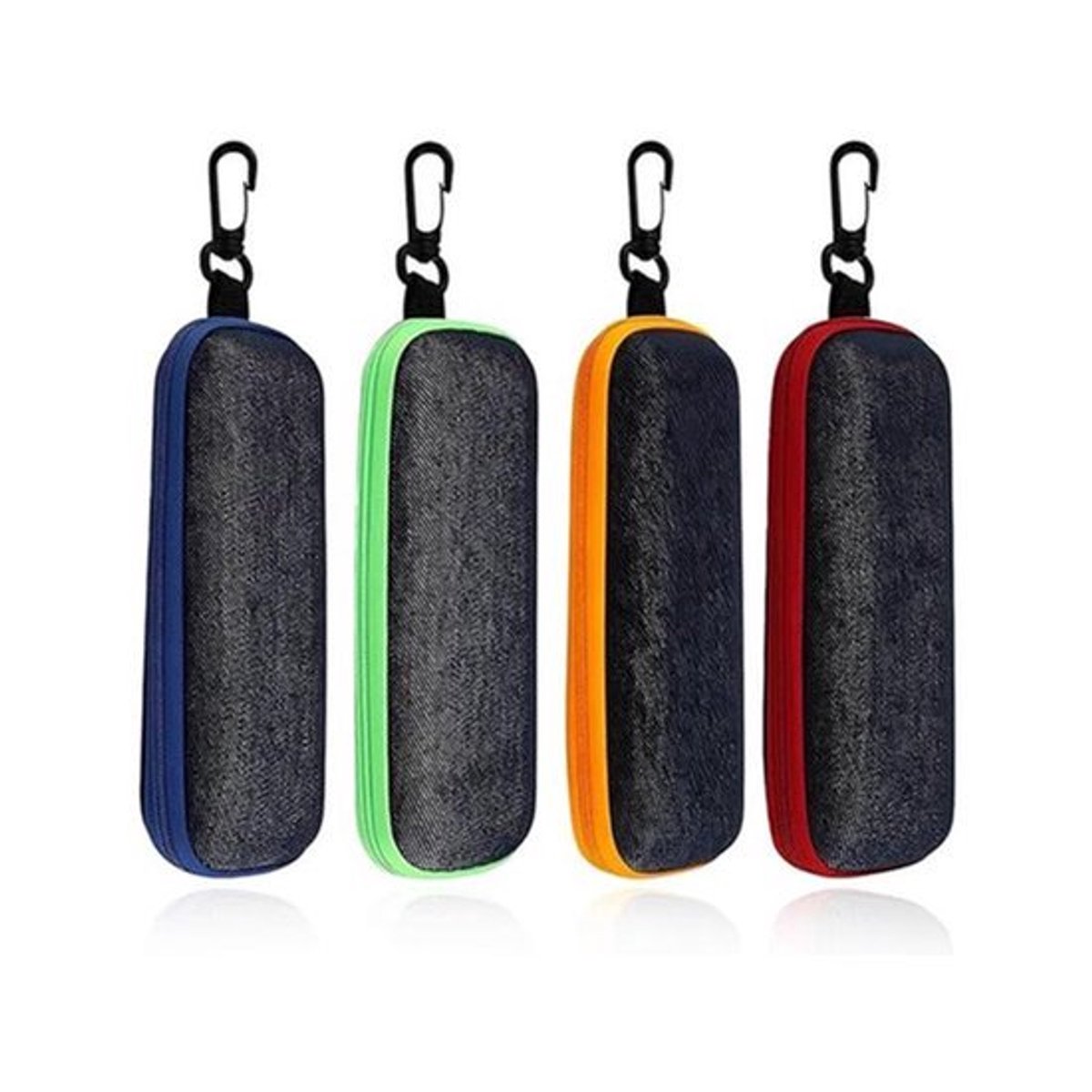 Set van 4 brillenkokers – EVA-materiaal – Met ophanghaak – Draagbaar ontwerp met ritssluiting – 160×65×45 mm – Unisex – Denim-stijl – Diverse kleuren