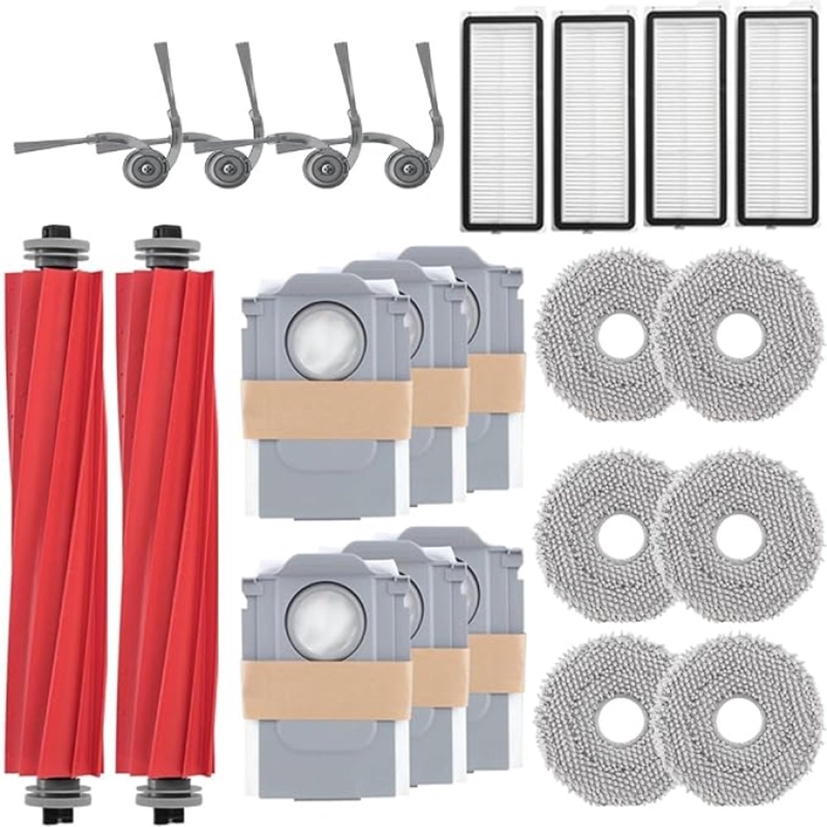 Accessoire-vervanging voor Roborock Qrevo serie - QV 35A, QV 35S, QR 598, QR 798 robotstofzuiger, 2 hoofdborstels, 4 zijborstels, 4 HEPA-filters, 6 reinigingsdoeken, 6 stofzakken